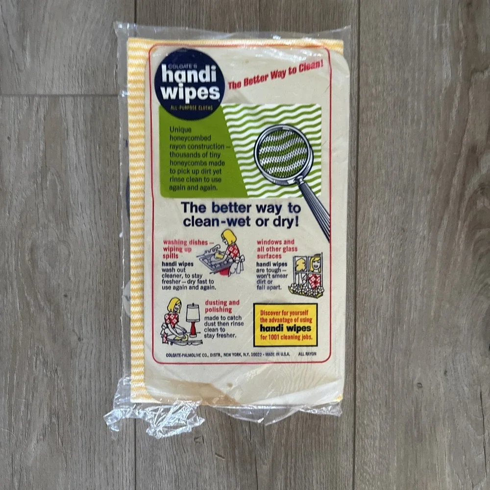 Vintage Colgate's Handi Wipes Yellow Stripes Open Pack of 10, 24‎ x 14 in Cloths